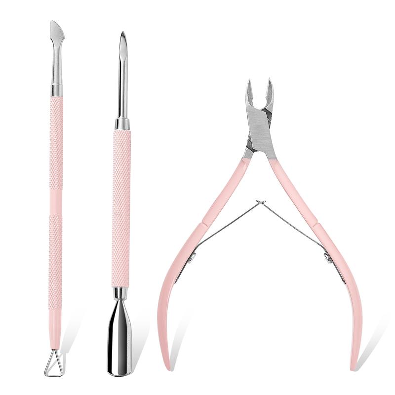 Makartt Cuticle Trimmer with Cuticle Pusher, 3 PCS Pink Nail Cuticle Nipper Professional Pedicure Manicure Tools with Stainless Steel Dual End Pusher, Nail Scraper Nail Care Nail Art