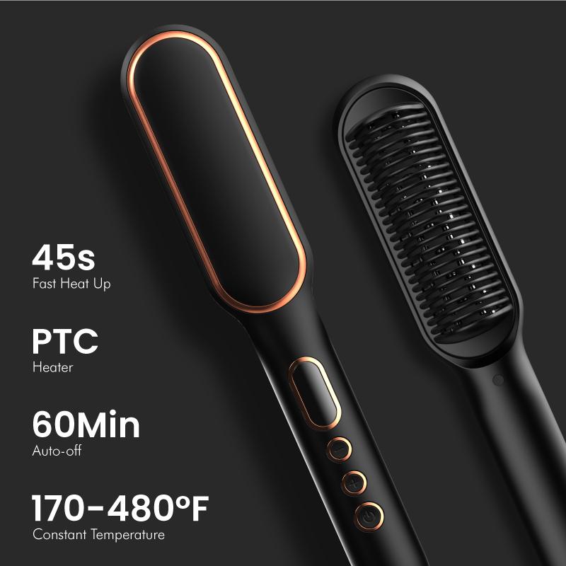 Black Friday Hair Straightener Brush, TYMO Ring Hair Straightener Comb Straightening Brush for Women with 5 Temps 20s Fast Heating & Dual Voltage, Black