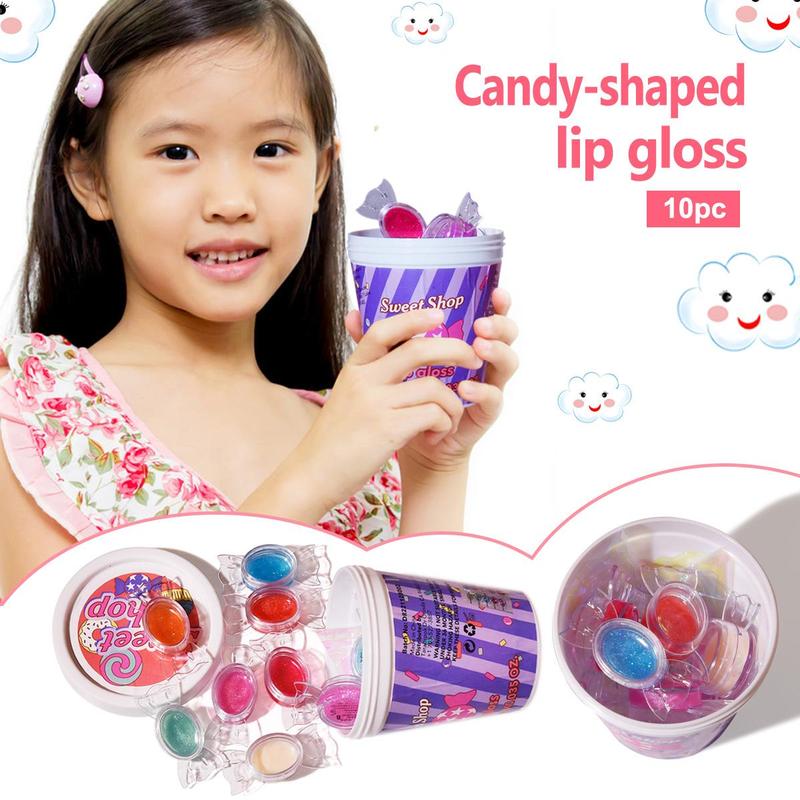 Cute Candy Shape Lip Gloss, 10pcs box Moisturizing Lip Gloss with Storage Buckets, Fruit Flavor Lip Glaze, Glossy Liquid Lipstick, Plumping Lip Oil  for Girls