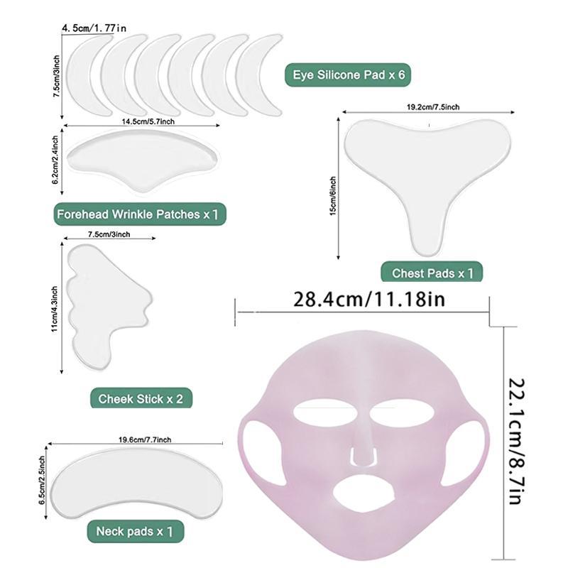 3D Silicone Face Mask Set, Including 11pcs Waterproof Face Lifting Patches & 2 Counts Facial Mask Shield, Professional Reusable Skin Care Tools for Women