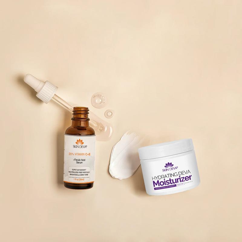 Vitamin C Serum + Hydrating Deva Moisturizer with Niacinamide & Ceramide Moisture Skincare Soothing Comfort