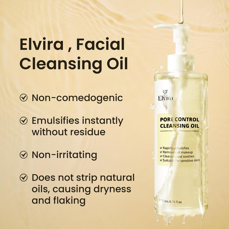 Elvira Pore Control Cleansing Oil, Daily Facial Cleanser for Makeup & Blackhead Removal and sebum, Non-Comedogenic, Fragrance-Free Formula for All Skin Types, Including Sensitive Skin 6.76 fl oz Makeup Remover Cosmetic