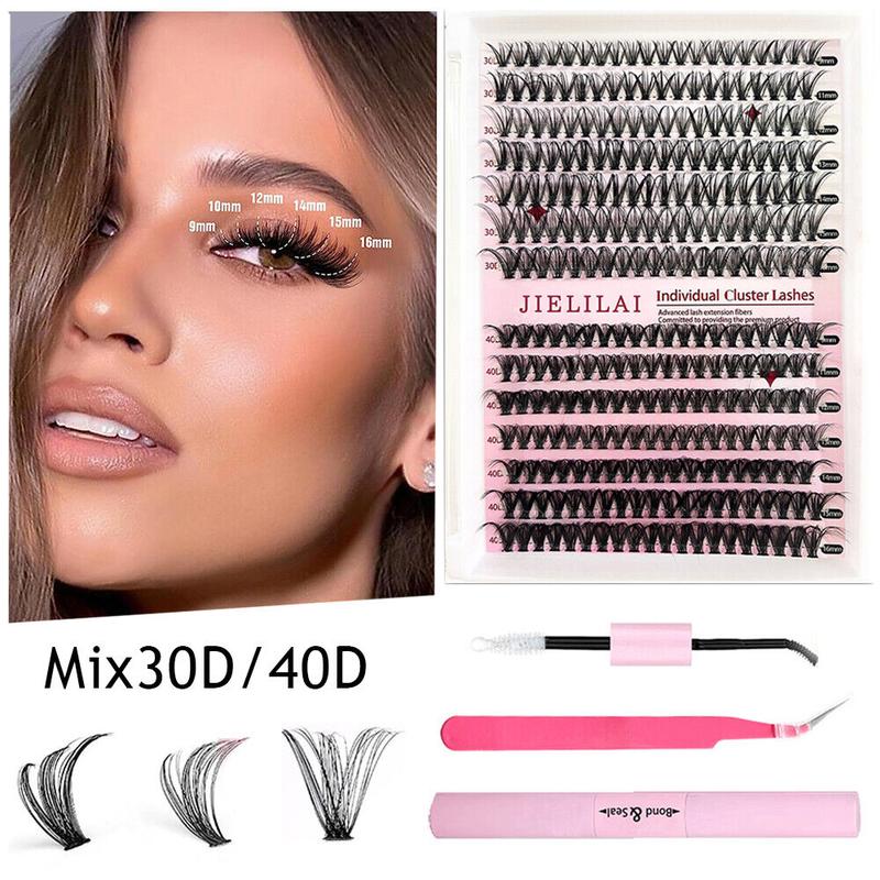 280pcs Individual Lashes Cluster D Curl Eyelash Extension Kit Lash Clusters with Lash Bond and Seal and Lash Applicator Tool for Self Application (KIT,30D+40D-9-16MIX)