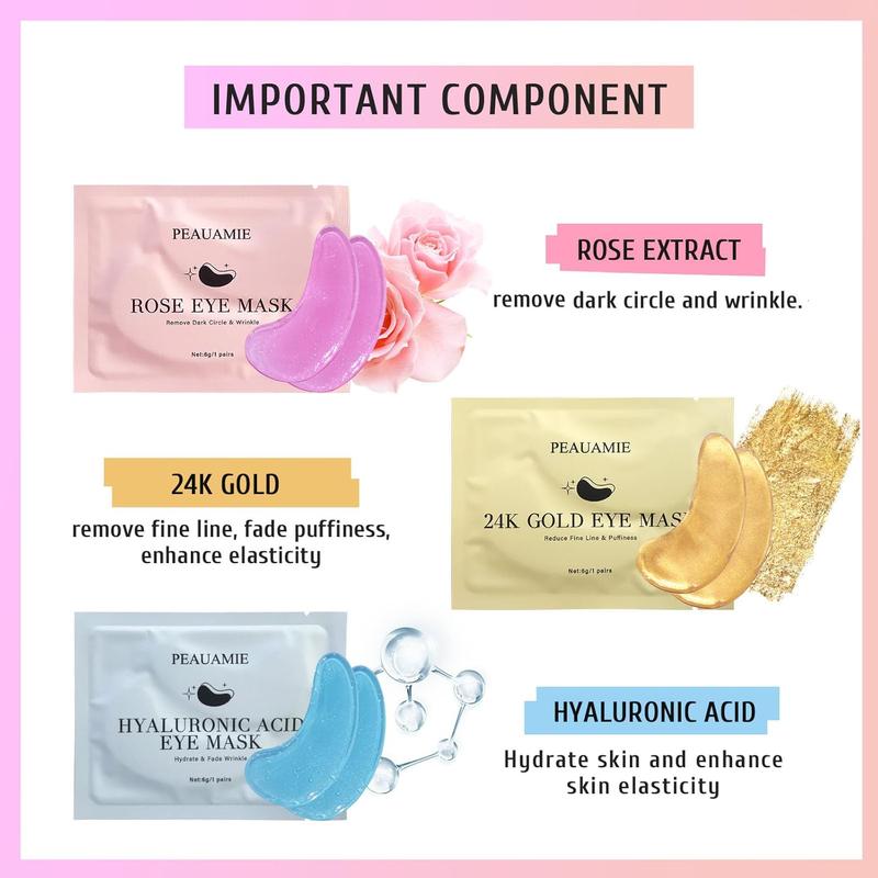 Under Eye Patches (30 Pairs) Gold Eye Mask and Hyaluronic Acid Eye Patches for puffy eyes,Rose Eye Masks for Dark Circles and Puffiness under eye skin care