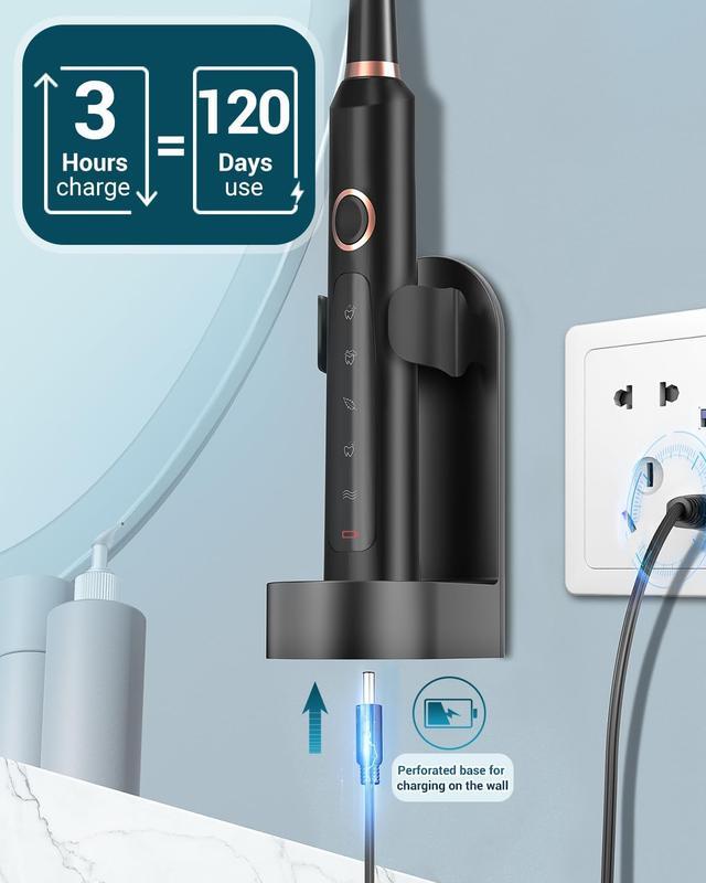 Electric Toothbrush - Rechargeable Electric Toothbrushes with 8 Brush Heads & Holder, Travel Case, Power Electric Toothbrush with Holder，3 Hours Charge for 120 Days