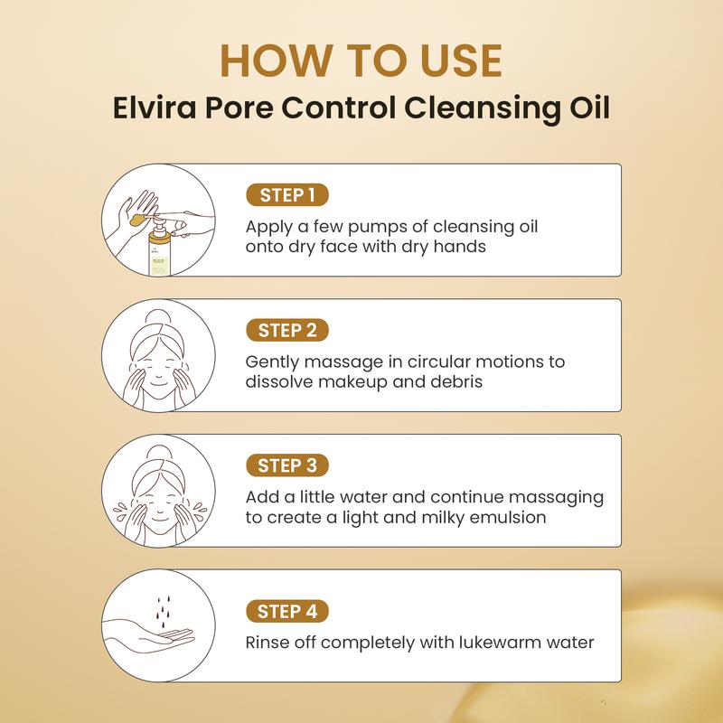 Elvira Pore Control Cleansing Oil, Daily Facial Cleanser for Makeup & Blackhead Removal and sebum, Non-Comedogenic, Fragrance-Free Formula for All Skin Types, Including Sensitive Skin 6.76 fl oz Makeup Remover Cosmetic