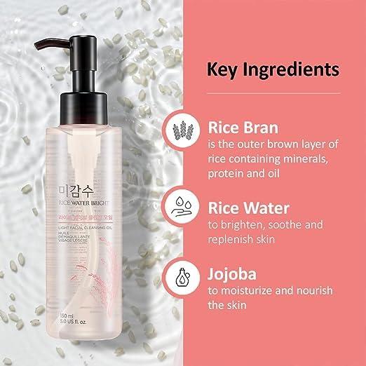 THE FACE SHOP Rice Water Bright Light Cleansing Oil 150ml Korean Facial Cleanser Skincare Lightweight Brightening Facial Cleansing