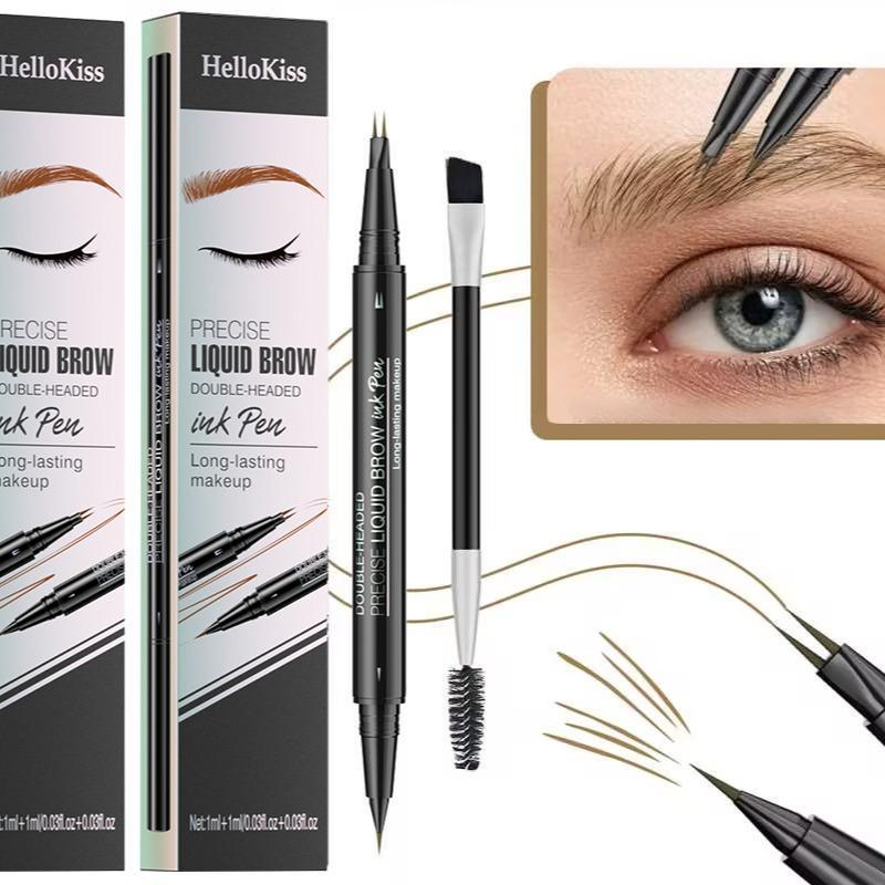 Curved Eyebrow Pen - Eyebrow Pencil Magical 2-in-1 Dual-Ended EyeBrow Pencils for Women with Fork-Tip &Precise Brush-Tip Create Natural Hair-Like Brows, Last All-Day