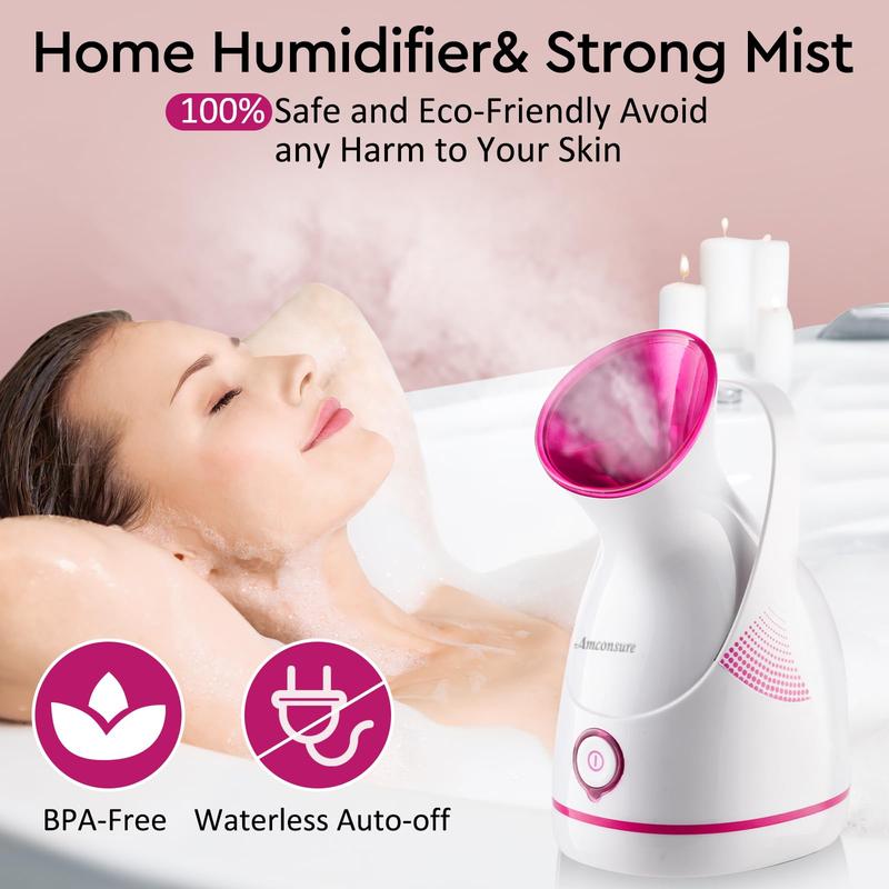 Amconsure Professional Nano Ionic Facial Steamer-For Rejuvenating Skincare Sauna SPA at Home, Deep penetrating Warm Mist Humidifier for Facial Maximum Cleansing Hydrating Soothing Calming Unclogs Pores,Beauty Salon Product With 5 Stainless Steel Skin Kit