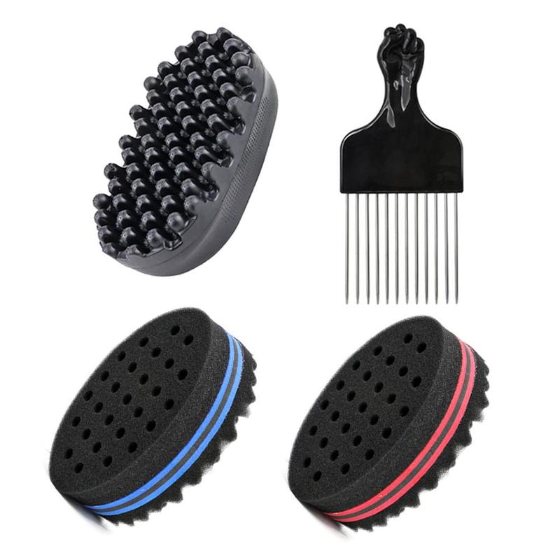 Hair Braiding Tool Set, 3 Counts set Rubber Curling Brush & Sponge Styling Comb & Steel Pin Comb, Professional Hair Styling Tool for Men