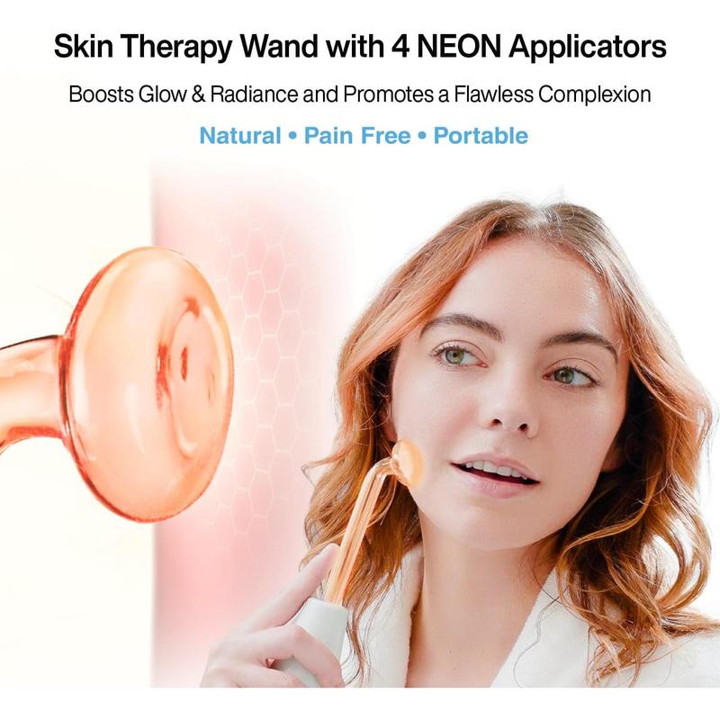 Portable Handheld Skin Therapy Wand Machine w Neon – Anti-Aging - Skin Tightening - Wrinkle Reducing - Dark Circles – Clarifying - Hair & Scalp Stimulator