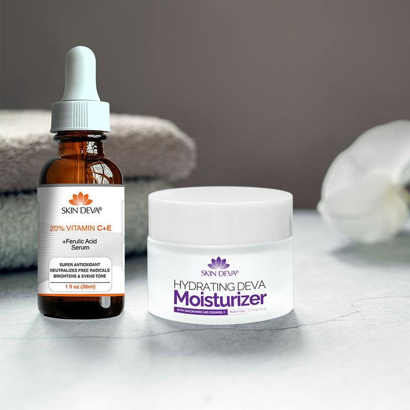 Vitamin C Serum + Hydrating Deva Moisturizer with Niacinamide & Ceramide Moisture Skincare Soothing Comfort