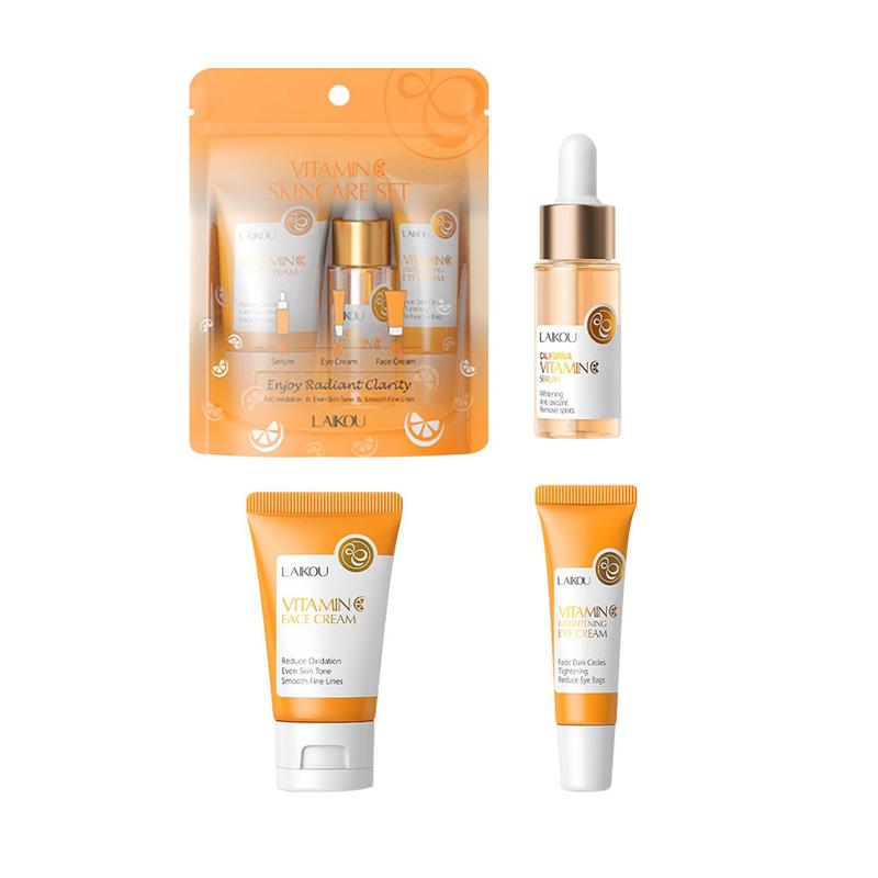 Vitamin C Hydrating Brightening Skin Care Set, 3 Counts set Moisturizing Firming VC Essence & Eye Cream & Face Cream, Revitalizing, Daily Skincare Gift