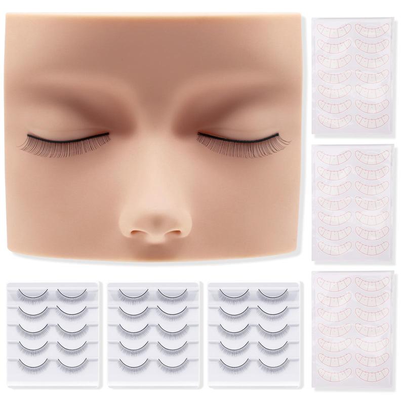 Practice Face Tool Set, Lash Mannequin Head & 15 Pairs Practice Lashes & 21 Pairs Lash Mapping Stickers, Eyelash Practice Kit for Eyelash Extensions