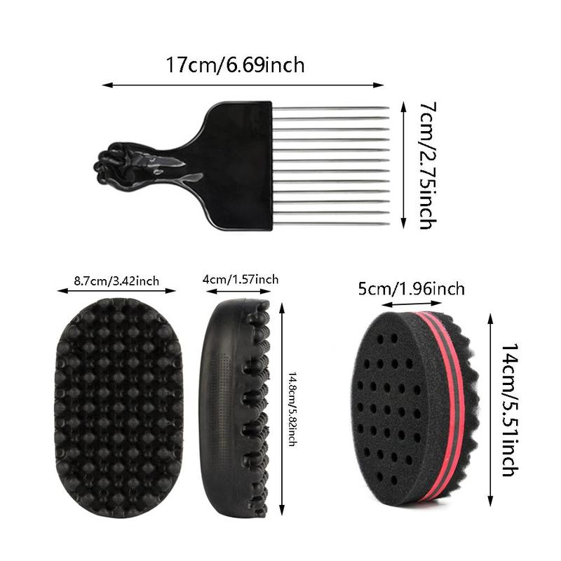 Hair Braiding Tool Set, 3 Counts set Rubber Curling Brush & Sponge Styling Comb & Steel Pin Comb, Professional Hair Styling Tool for Men