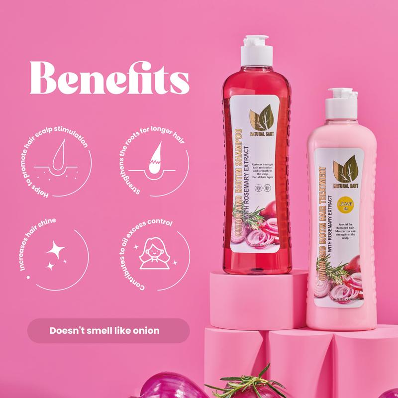 Onion Biotin and Rosemary Shampoo & Treatment for Stronger, Thicker and Longer Strands - Soft Shine, Anti-Hair Loss and Thinning, Growth Formula, Paraben and Silicone Free Conditioner