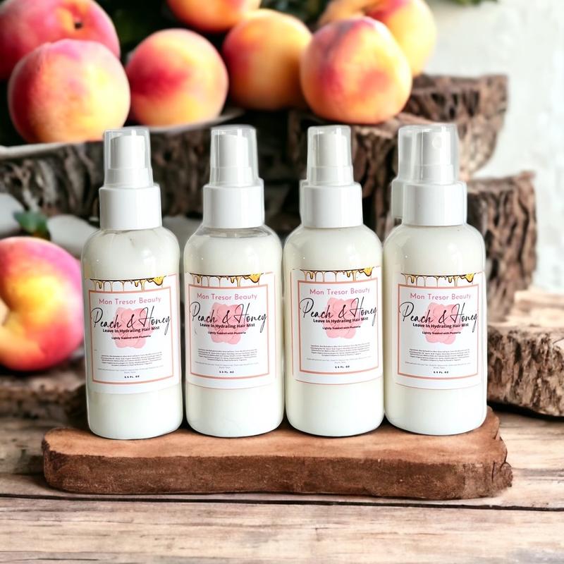 Peach & Honey leave in Hydrating Hair Mist  for all hair types and textures ( straight, curly, thick, thin, locks, braids, twists, chemically treated Silicone Free Hair Nutrition Silicone Free Haircare moisturize Coconut Oil Moisture Hydrate