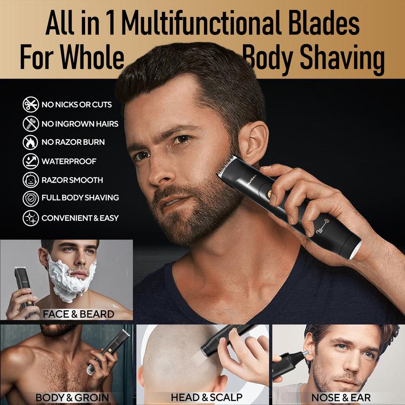 Akunbem Electric Groin Hair Trimmer for Men,Nose Hair Trimmer, Dual Heads Waterproof Ball Pubic Shaver for Male and Female, Replaceable Ceramic Blade Heads，Wet Dry Body Razor, Christmas and Halloween & Husband Gift for Birthday