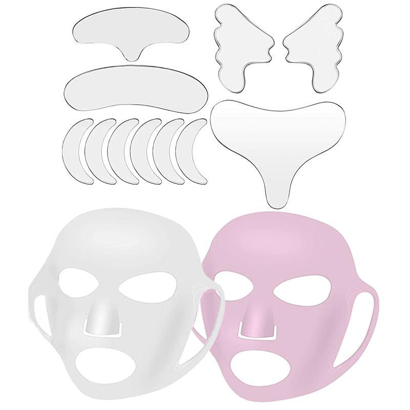 3D Silicone Face Mask Set, Including 11pcs Waterproof Face Lifting Patches & 2 Counts Facial Mask Shield, Professional Reusable Skin Care Tools for Women