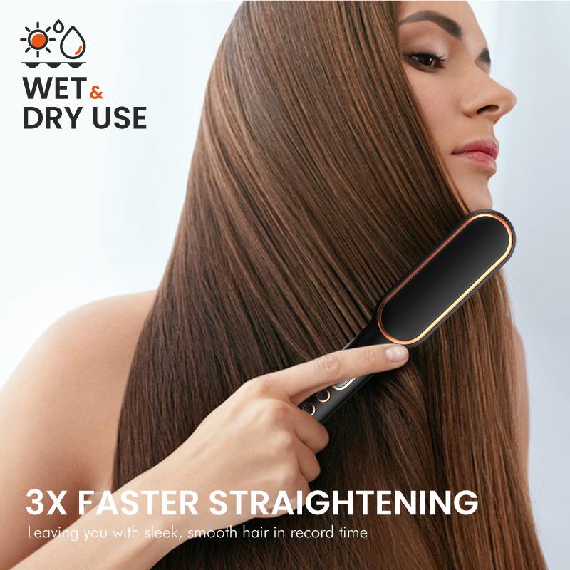 Black Friday Hair Straightener Brush, TYMO Ring Hair Straightener Comb Straightening Brush for Women with 5 Temps 20s Fast Heating & Dual Voltage, Black