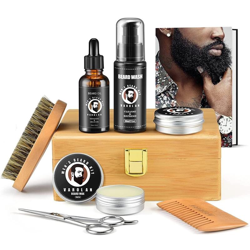 Men's Gift Kit, Beard Grooming Kit with Beard Oil, Balm, Brush, Wash, Wax, Comb, Scissors, Beard Care Kit for Men, Birthday Gifts for Men, Christmas Gift for Men Boyfriend Dad Husband Brother Fiance Hair Care Argan