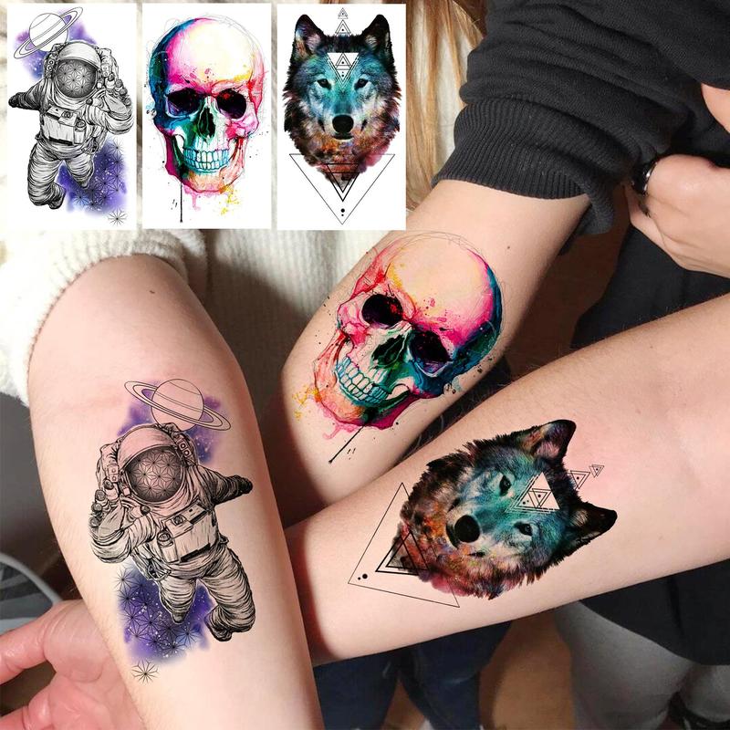 Colorful Animal Mixed Style Pattern Temporary Tattoo Sticker, 15pcs set Waterproof Fake Tattoo Sticker, Body Art Sticker for Adults Arm Hands Neck