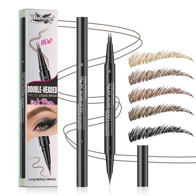 Curved Eyebrow Pen - Microblading, Liquid, 2-in-1 Dual-Ended with Micro-Fork-Tip Applicator, Waterproof and Long Lasting Makeup