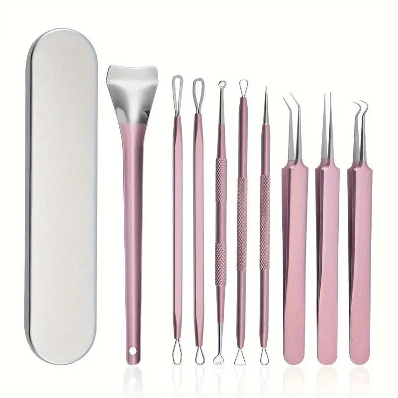 Professional Blackhead Cleansing Tool Set, 9 Counts set Blackhead Cleaner, Cell Clip, Pimple Blemish Comedone Extractor Tool, Facial Skin Care Tools, Christmas Gift