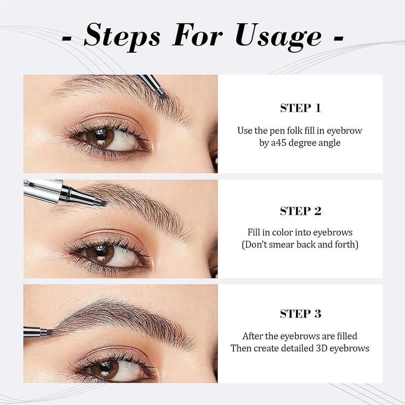 3D Waterproof Microblading Eyebrow Pen 4 Fork Tip Tattoo Pencil, Long-Lasting Brow Microfilling Eyebrow Pen, Easy to Use Microblade Eyebrow Pencil Eyebrow Brush (Dark Brown)