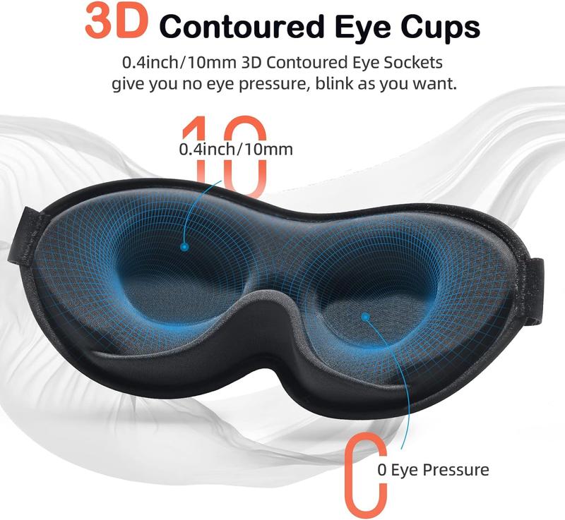 Sleep Mask for Side Sleeper, Eye Mask Sleeping Women Men, Light Blocking 3D Contoured Cup Sleeping Mask Soft No Eye Pressure Eye Shade Cover Blindfold Night Mask for Travel Nap Yoga, Black