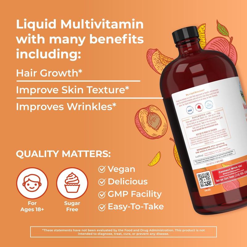 MaryRuth's LiquidMultivitamin + Hair Growth WithClinically Tested Lustriva - Thicker HairReduce Wrinkles & Fine Lines -Vegan15.22 FI Oz