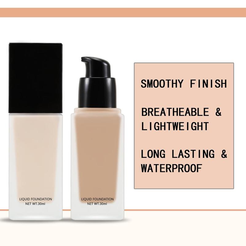 3Packs Liquid Foundation Set,Full Coverage Concealer Foundation,Hydrating Foundation with Brush,24Hr Wear,Lightweight Flawless Makeup