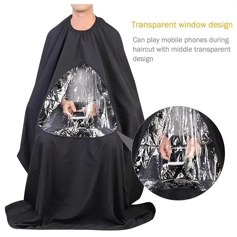 Professional Barbershop Cape with Transparent Viewing Window, Adjustable Closure Hairdressing Gown for Salon & Home Use, Hair Styling Tools