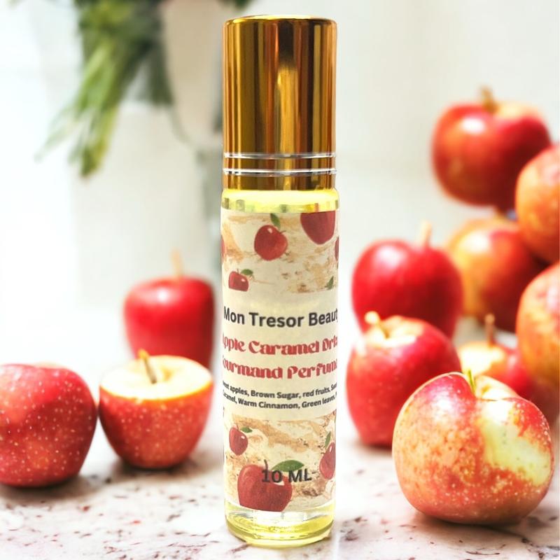 Apple Caramel Drizzle gourmand Body oil Roll- On, fresh picked apples, hint of caramel, sweet vanilla, brown sugar, red fruits, natural scent, cruelty free body oil roll-on, aroma, scented body oil roll-on