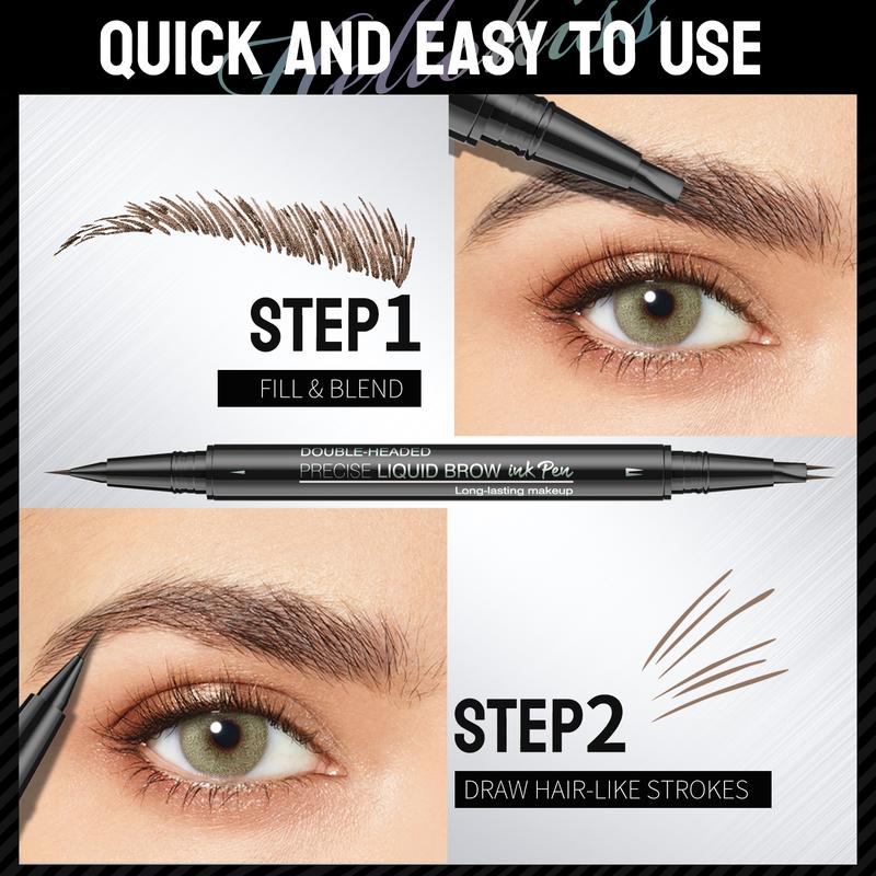 Curved Eyebrow Pen - Microblading, Liquid, 2-in-1 Dual-Ended with Micro-Fork-Tip Applicator, Waterproof and Long Lasting Makeup