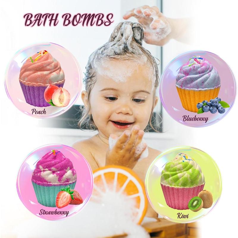 Bath Bombs for Kids with Surprise Jewelry Inside, 8 Cupcake Bath Bombs for Girls Gift Set, Handmade Fizzes Balls with Rich Bubble Bath, Ideal for Chrildren Birthday Christmas Body Care Scent