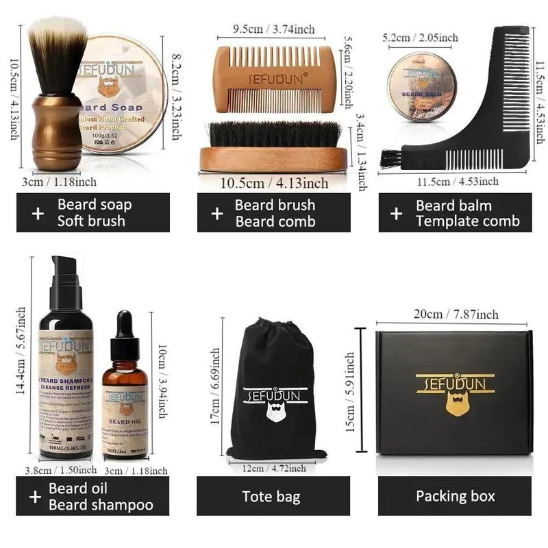 Beard Care Kit, 10pcs set Beard Soap, Soft Brush, Beard Brush, Beard Comb, Beard Balm, Stencil Comb, Beard Oil, Beard Shampoo, Storage Bag, Box, Men's Care Products