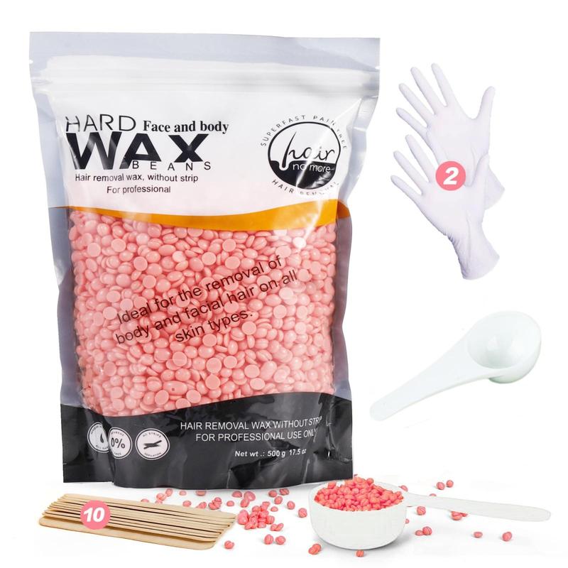 Hard Wax Beads Kit, 1 Count 500g Wax Beads & 10pcs Spatulas & 1 Pair Gloves and 1 Count Measuring Spoon, Hair Removal Wax Kit for Women and Men, Body Care Products