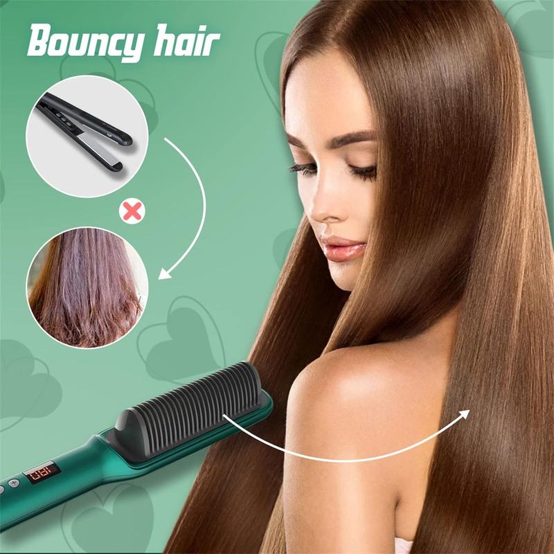 2023 New Negative Ion Hair Straightener with 5 Temp, 2 in 1 Brush and Curler, Portable Electric Straightening Heated Styling Comb 10s Fast Heating Anti-Scald (Black) Smooth Comfort beauty electricity