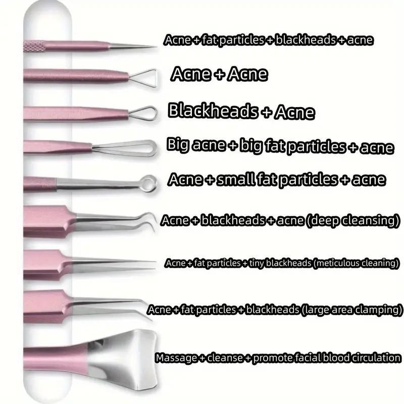 Professional Blackhead Cleansing Tool Set, 9 Counts set Blackhead Cleaner, Cell Clip, Pimple Blemish Comedone Extractor Tool, Facial Skin Care Tools, Christmas Gift