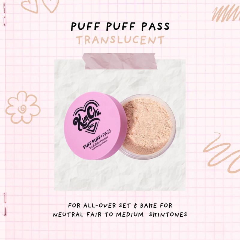 Kimchi Chic Beauty Puff Puff Pass Set and Bake Powder, Loose Face Powder with Extra Fluffy Setting Powder Puff, Soft Natural Face Makeup for Uneven Skin Tone, 03 Translucent