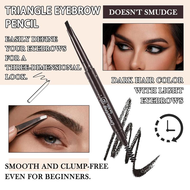 Trending on TikTok! 3 Pcs Waterproof Eyebrow Pencil. Longwearing Eyebrow Pen Makeup with Brush. Smudge Proof Brow Pen. Eye Brow Pencils for Women's Daily Eye Makeup. Black. A Must-Have for Flawless Brows.