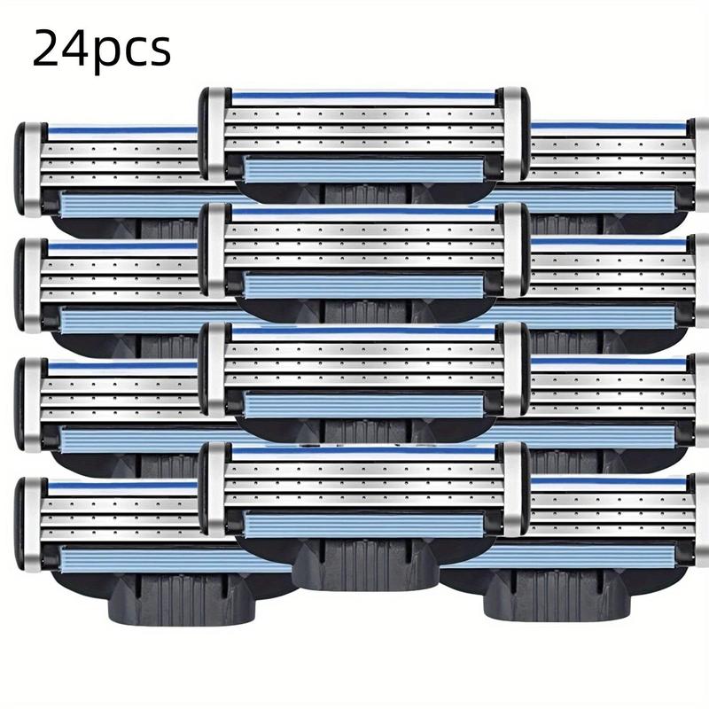 3 Layer Manual Razor Blade, 24pcs Men's Razor Blade, Refills Hair Removal Device Blades, Sharp Personal Care Blades for Sensitive Skin Shaving