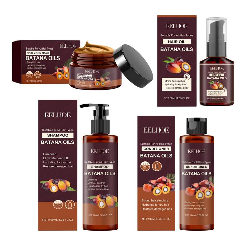 Batana Oil Hair Care Kit, 1 Set Moisturizing Hair Shampoo & Conditioner & Hair Mask & Hair Oil, Hair Care & Styling Product for Women & Men, Christmas Gift