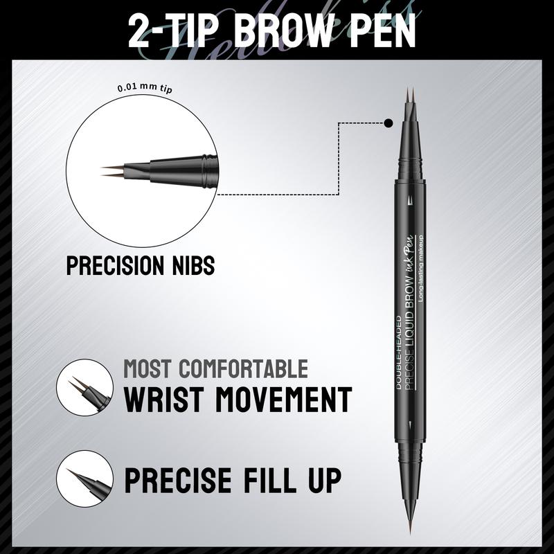 Curved Eyebrow Pen - Microblading, Liquid, 2-in-1 Dual-Ended with Micro-Fork-Tip Applicator, Waterproof and Long Lasting Makeup