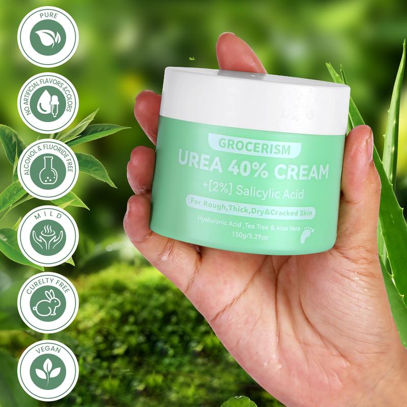 Grocerism Urea Cream 40 Percent For Feet Plus 2% Salicylic Acid Foot Cream and Hand Cream Maximum Strength with Hyaluronic Acid, Aloe Vera and Tea Tree For Deep Moisturizes,Callus Remover, Hydrating, Dry & Cracked Skin