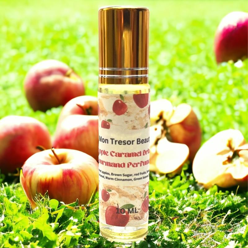 Apple Caramel Drizzle gourmand Body oil Roll- On, fresh picked apples, hint of caramel, sweet vanilla, brown sugar, red fruits, natural scent, cruelty free body oil roll-on, aroma, scented body oil roll-on