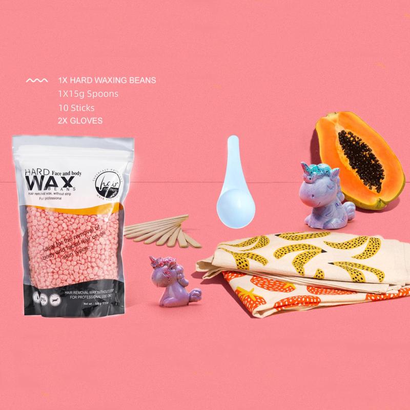 Hard Wax Beads Kit, 1 Count 500g Wax Beads & 10pcs Spatulas & 1 Pair Gloves and 1 Count Measuring Spoon, Hair Removal Wax Kit for Women and Men, Body Care Products