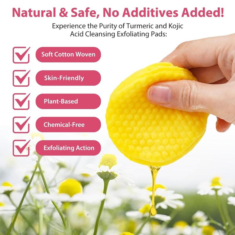 Turmeric & Kojic Acid Foaming Exfoliating Pads | Balancing Turmeric Cleansing Pads for Oil and Hydration | Gentle Exfoliation Solution