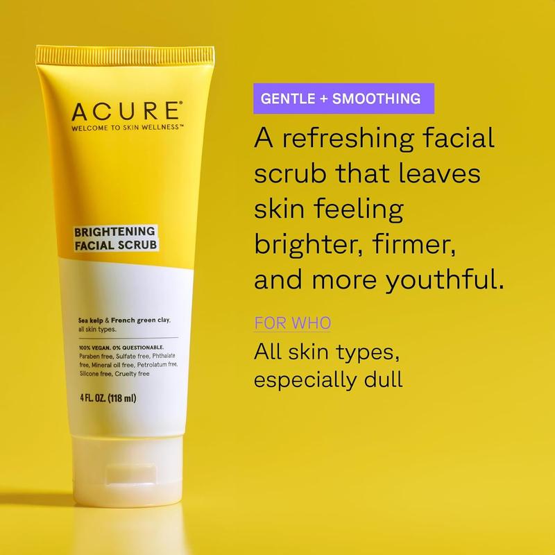 Acure Brightening Facial Scrub for a Youthful, Brighter, Radiant Complexion | With Sea Kelp & French Green Clay, 4 Fl Oz. Lemon Exfoliate Cleansing